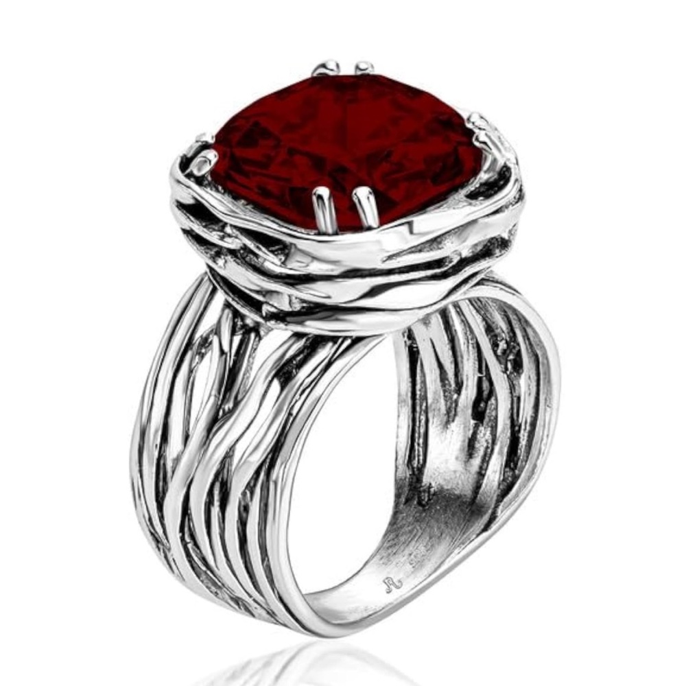 Garnet - 925 Sterling Silver - Wrap Vintage Design- Handcrafted Statement Ring